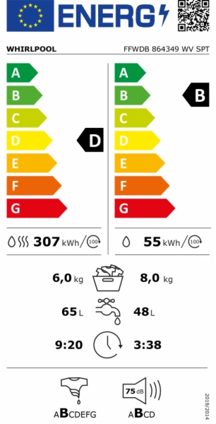 LAVADORA SECADORA WHIRLPOOL FFWDB 864349 WV SPT