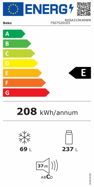 FRIGORIFICO BEKO RDSA310K40WN