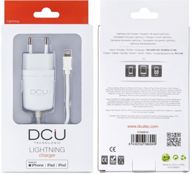 CARGADOR DCU TECNOL. PARED MFI LIGT.5V2.4