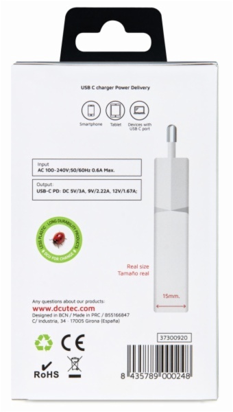 CARGADOR DCU TECNOL. 37300920 USB C-USB C