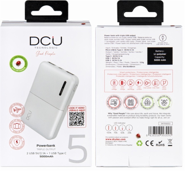 POWER BANK DCU TECNOL. 34155002 2USB+1USBC