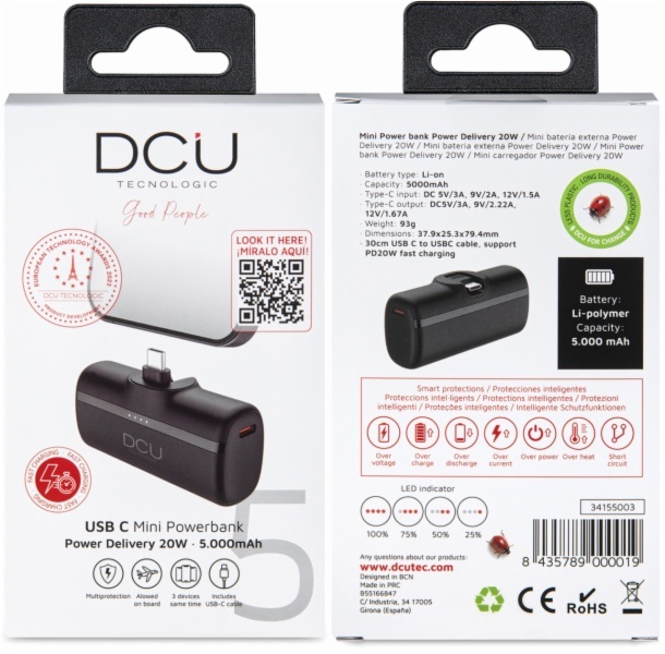 POWER BANK DCU TECNOL. 34155003 MINI 5000BK