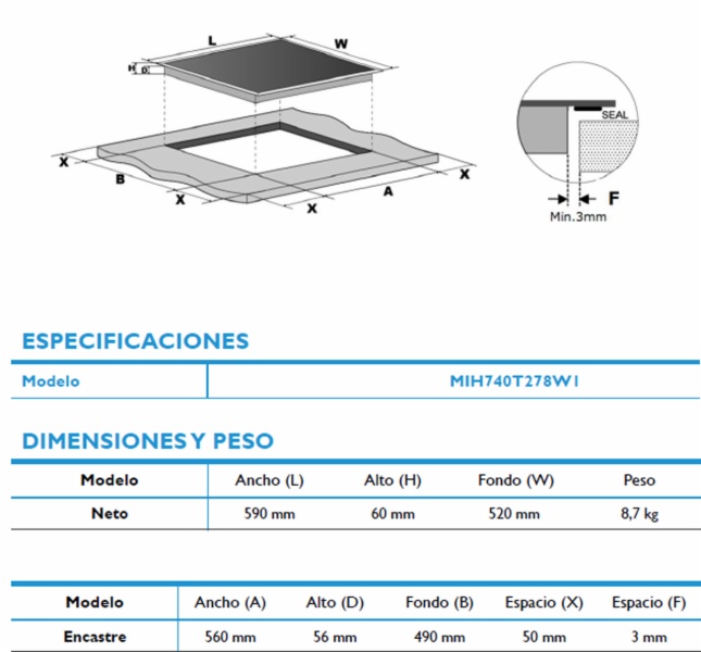 VITROCERAMICA INDUCCION MIDEA MIH740T278W1