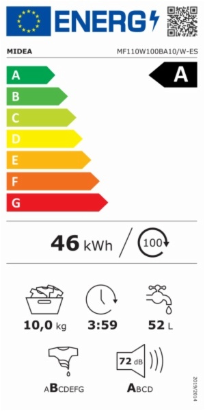 LAVADORA MIDEA MF110W100BA10/W-ES