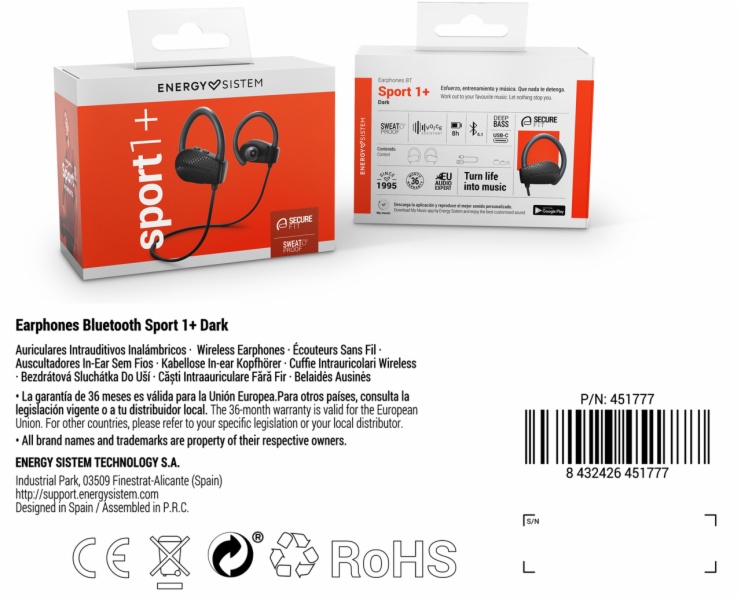 AURICULARES ENERGY SIST. EARP.BT SPORT1+ DARK