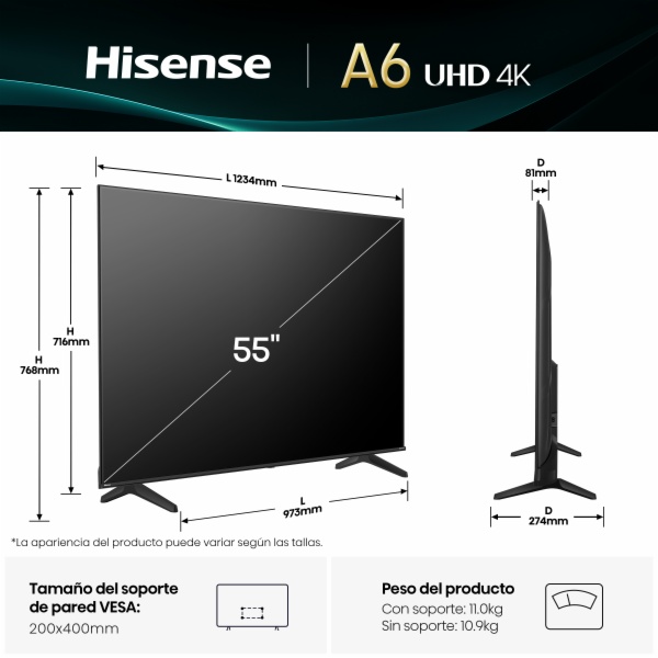 TELEVISOR LED HISENSE 55A6Q