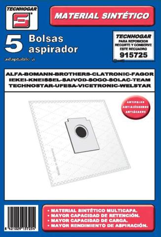 BOLSA ASPIRADOR TECNHOGAR SOLAC 915725 5PZ SIN